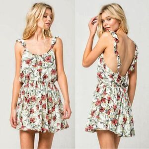 Free People Floral Mini Dress Oversized XS Ruffles Relaxed Fit